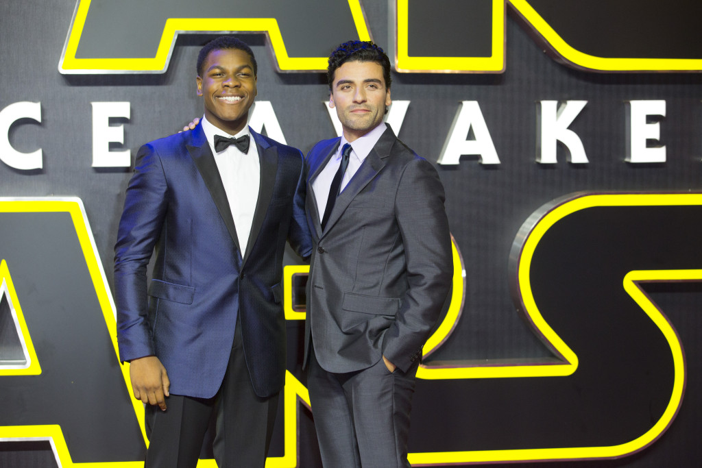 LONDON, UK - DECEMBER 16: Actors John Boyega and Oscar Isaac attend the European Premiere of the highly anticipated Star Wars: The Force Awakens in London on December 16, 2015.