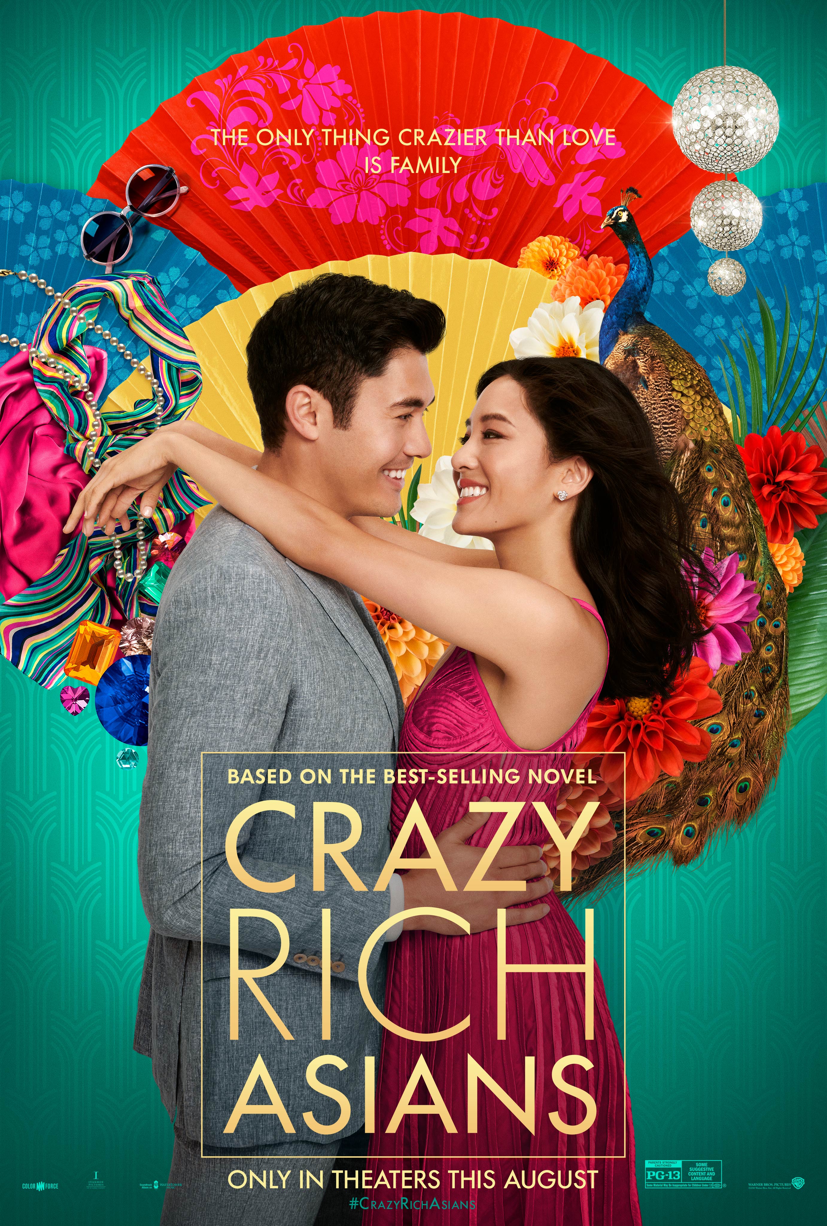 the colorful poster for Crazy Rich Asians, featuring Henry Golding and Constance Wu