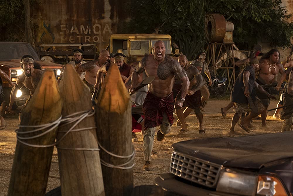 Dwayne Johnson showing off his Samoan heritage in Fast & Furious Presents: Hobbs & Shaw. (Universal Pictures)